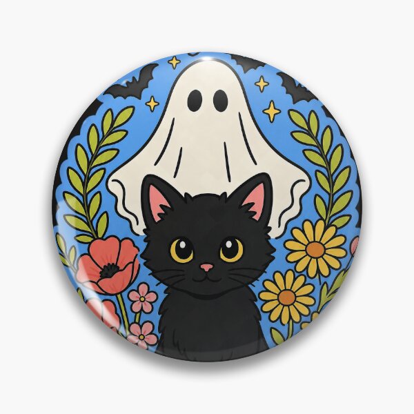 Item preview, Cute Ghost and Black Cat Spooky Season Whimsical Floral Halloween Art designed and sold by anabellstar design co.