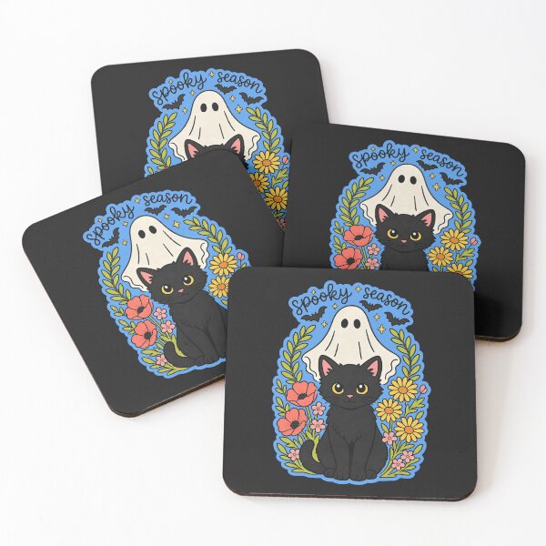 Item preview, Cute Ghost and Black Cat Spooky Season Whimsical Floral Halloween Art designed and sold by anabellstar design co.