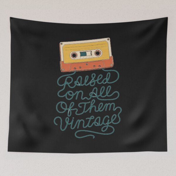 Item preview, Raised On All Of Them Vintage Hand Lettered Script Art Retro Music Gift for Cassette Lovers designed and sold by Nightarel.