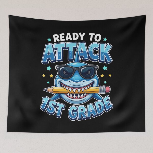 Item preview, Ready To Attack 1st Grade Funny Shark Back To School designed and sold by IsDesignHub.