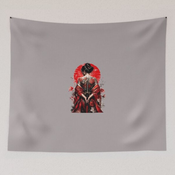 Item preview, Tattooed Geisha Warrior in a Red Kimono - Japanese Sun designed and sold by Natalia-Vlad.