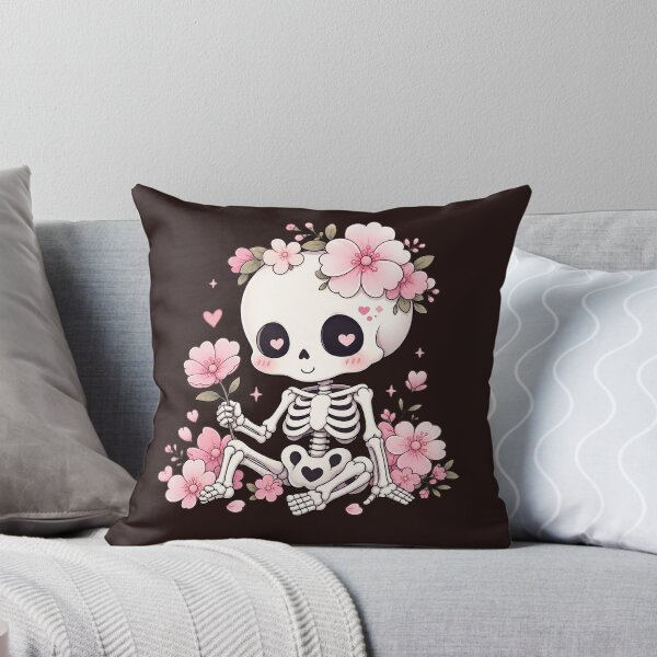 Item preview, Cute Skeleton with Pink Flowers Kawaii Gothic designed and sold by SweetLilith.