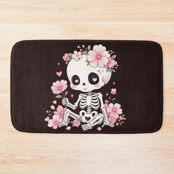 Item preview, Cute Skeleton with Pink Flowers Kawaii Gothic designed and sold by SweetLilith.