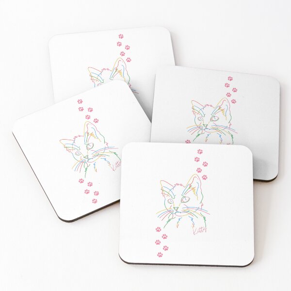 Item preview, Colorful Neon Line Art Kitty Cat with Paw Prints Design designed and sold by KasiaS95.