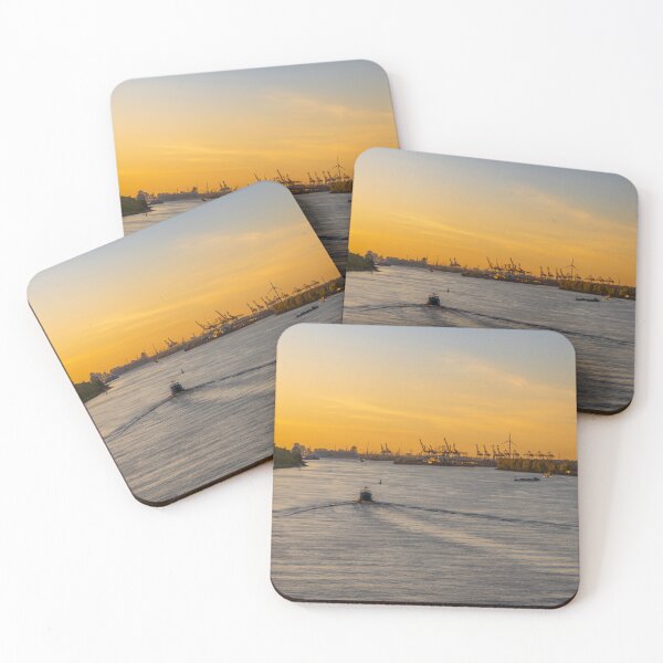 Item preview, Dawn Over Hamburg Port with Ships and Cranes designed and sold by jrtwynam.