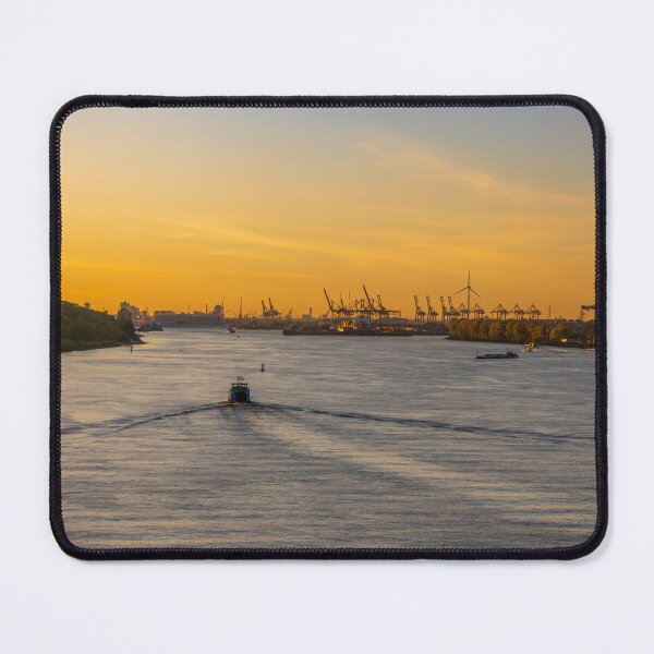 Item preview, Dawn Over Hamburg Port with Ships and Cranes designed and sold by jrtwynam.