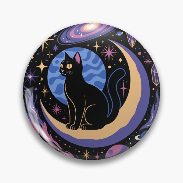Item preview, Cosmic Black Cat Moon Sticker designed and sold by inkfusionhub99.