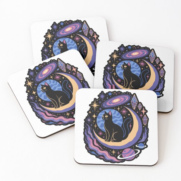 Item preview, Cosmic Black Cat Moon Sticker designed and sold by inkfusionhub99.