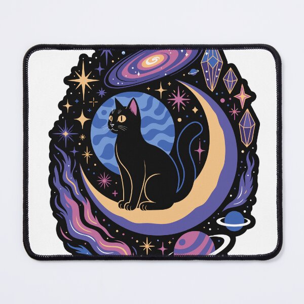 Item preview, Cosmic Black Cat Moon Sticker designed and sold by inkfusionhub99.
