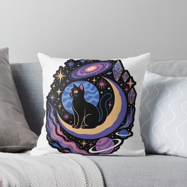 Item preview, Cosmic Black Cat Moon Sticker designed and sold by inkfusionhub99.