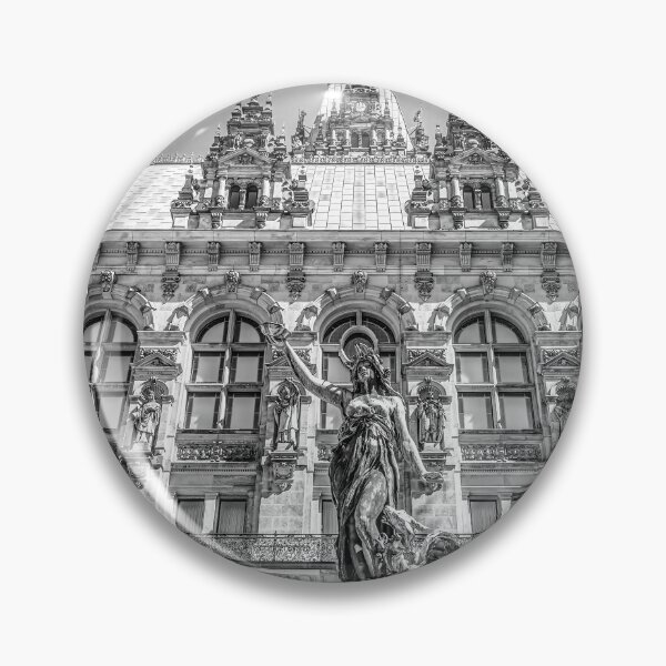 Item preview, Hamburg Town Hall with Statue and Fountain in Black and White designed and sold by jrtwynam.