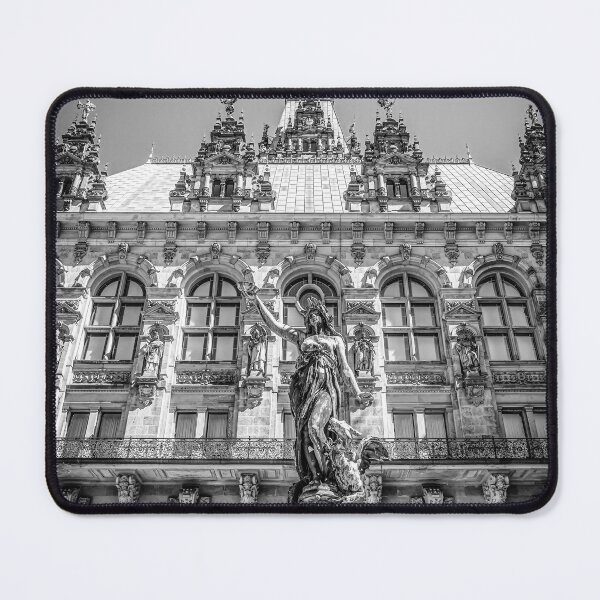 Item preview, Hamburg Town Hall with Statue and Fountain in Black and White designed and sold by jrtwynam.