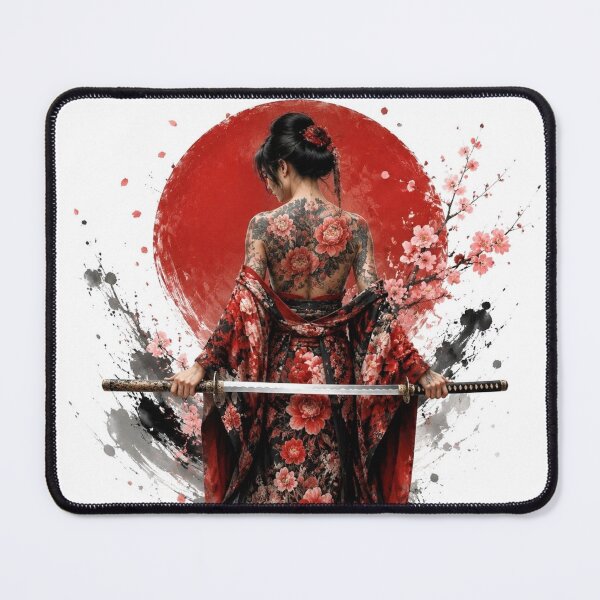 Item preview, Samurai Woman in Floral Kimono - Naked Katana and Red Sun designed and sold by Natalia-Vlad.