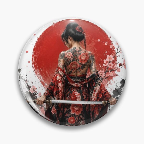 Item preview, Samurai Woman in Floral Kimono - Naked Katana and Red Sun designed and sold by Natalia-Vlad.