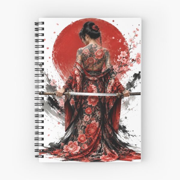 Item preview, Samurai Woman in Floral Kimono - Naked Katana and Red Sun designed and sold by Natalia-Vlad.