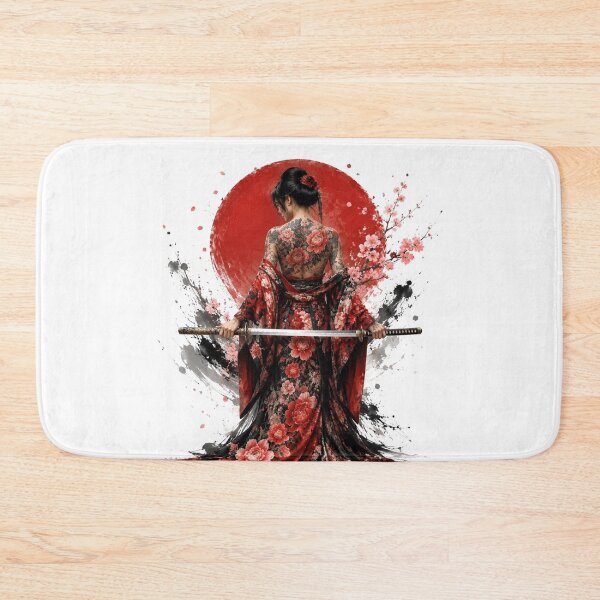 Item preview, Samurai Woman in Floral Kimono - Naked Katana and Red Sun designed and sold by Natalia-Vlad.