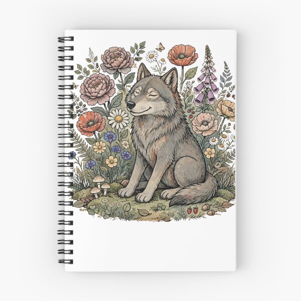 Item preview, Happy Wolf in Wildflower Meadow - Cottagecore Woodland Animal Art designed and sold by Neurospicy Trolls.