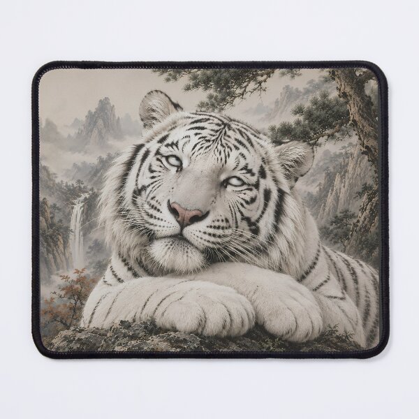 Item preview, White Tiger Eye Roll | Humorous Oriental Ink Art | Funny White Tiger Wall Decor | Cute Wildlife Illustration | Zen Animal Artwork | Whimsical Tiger Gift designed and sold by ManJiangHong.