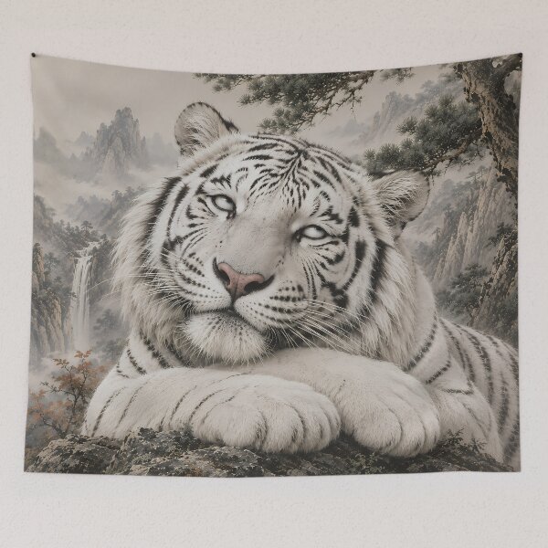 Item preview, White Tiger Eye Roll | Humorous Oriental Ink Art | Funny White Tiger Wall Decor | Cute Wildlife Illustration | Zen Animal Artwork | Whimsical Tiger Gift designed and sold by ManJiangHong.