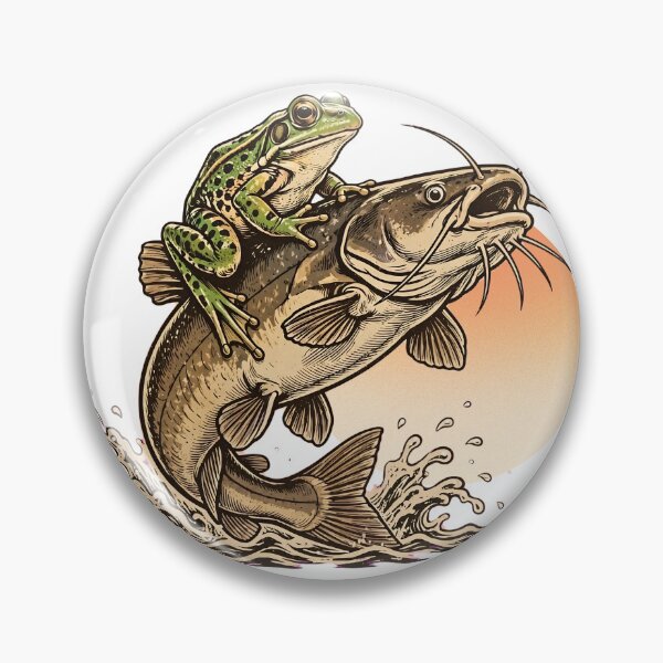 Item preview, Frog Riding Catfish - Funny Vintage Rodeo Fishing Illustration Goblincore designed and sold by Neurospicy Trolls.