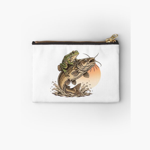 Item preview, Frog Riding Catfish - Funny Vintage Rodeo Fishing Illustration Goblincore designed and sold by Neurospicy Trolls.