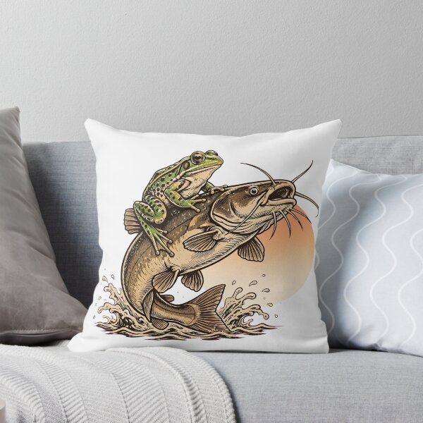 Item preview, Frog Riding Catfish - Funny Vintage Rodeo Fishing Illustration Goblincore designed and sold by Neurospicy Trolls.