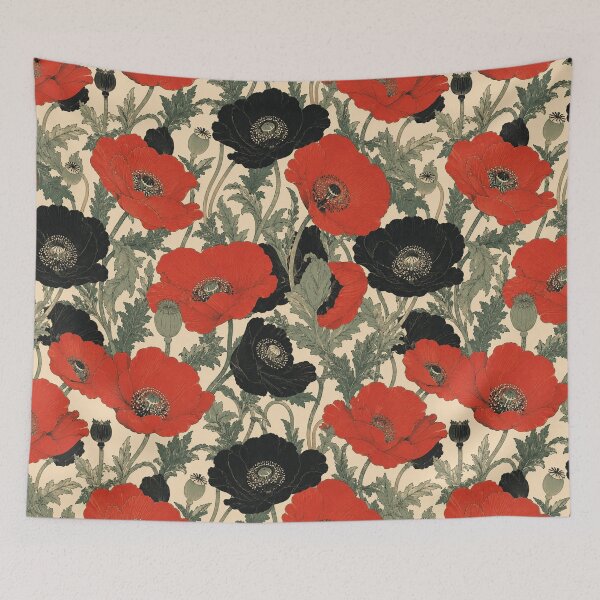 Item preview, Poppy Japanese Woodblock Print Seamless Flat Pattern designed and sold by Inkworksbyshery.