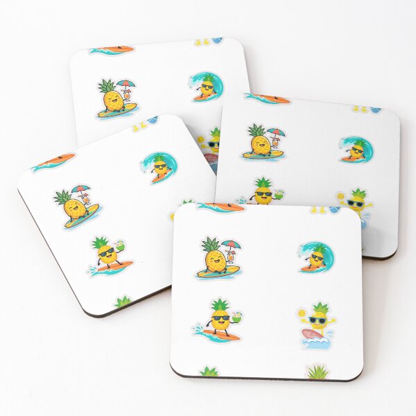 Item preview, Summer Vibes Cute Surfing Pineapple Characters designed and sold by KAWAII STUDIO NB.