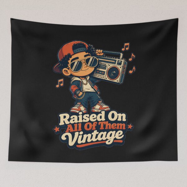Item preview, Raised On All Of Them Vintage Cartoon Boombox Kid Retro Music Gift for Cassette Lovers designed and sold by Nightarel.