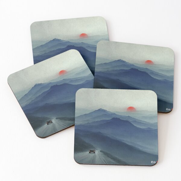 Item preview, Crimson sun over mountain pass designed and sold by Neural Brushstrokes.