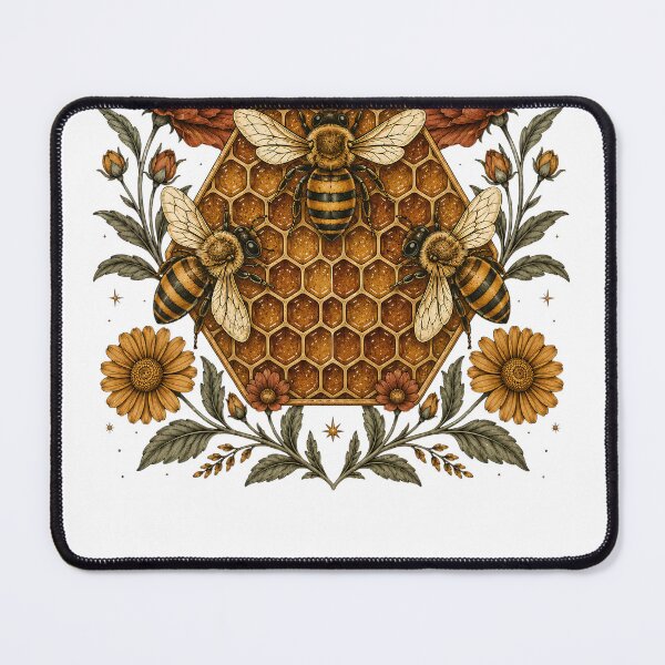 Item preview, Three Bees on Golden Honeycomb - Vintage Botanical Beekeeper Floral Art designed and sold by Neurospicy Trolls.