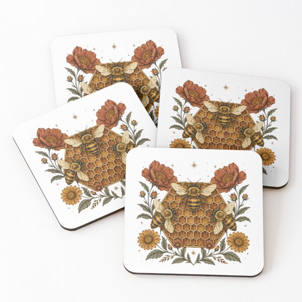 Item preview, Three Bees on Golden Honeycomb - Vintage Botanical Beekeeper Floral Art designed and sold by Neurospicy Trolls.