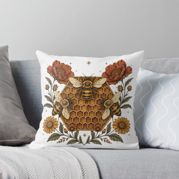 Item preview, Three Bees on Golden Honeycomb - Vintage Botanical Beekeeper Floral Art designed and sold by Neurospicy Trolls.