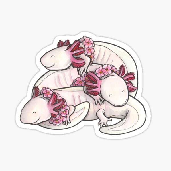 Vista previa del artículo con la obra «Dormir pila de axolotls», diseñado y vendido por animalartbyjess.