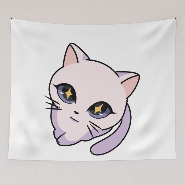 Item preview, Starry Eyed Kawaii white Cat - Cute Pastel Anime Kitten star eyes fisheye Illustration designed and sold by Mypixieart.