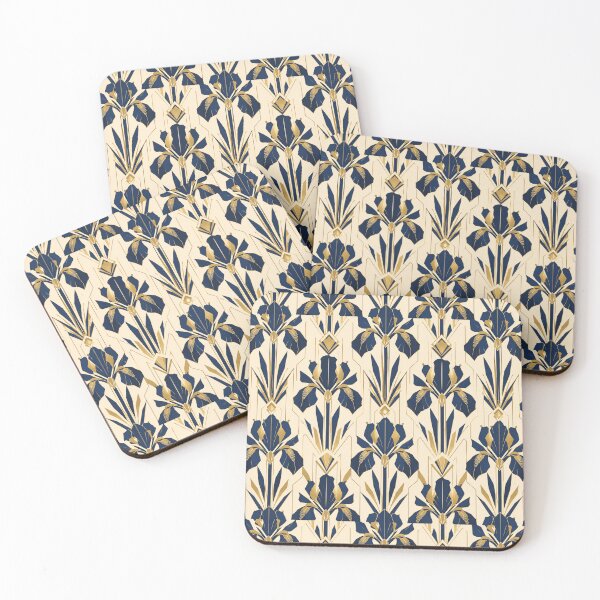 Item preview, Iris Art Deco Gold Navy Flat Graphic Seamless Pattern designed and sold by Inkworksbyshery.