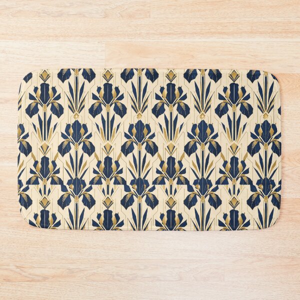 Item preview, Iris Art Deco Gold Navy Flat Graphic Seamless Pattern designed and sold by Inkworksbyshery.