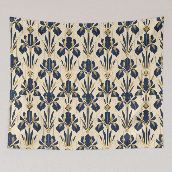 Item preview, Iris Art Deco Gold Navy Flat Graphic Seamless Pattern designed and sold by Inkworksbyshery.