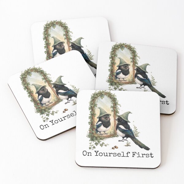 Item preview, Cast Kindness On Yourself First - Cute Magpie Witch Mirror Cottagecore designed and sold by Neurospicy Trolls.