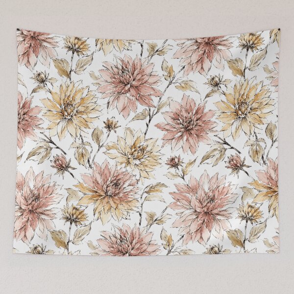 Item preview, Dahlia Loose Ink Sketch Watercolor Seamless Pattern designed and sold by Inkworksbyshery.