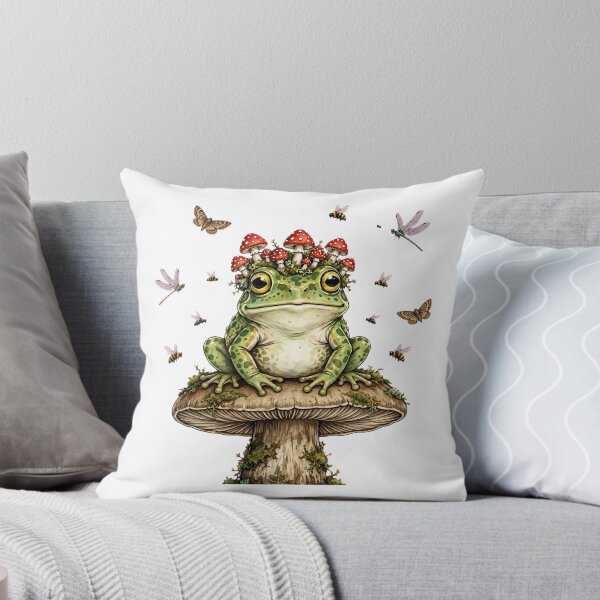 Item preview, Mushroom Crown Frog - Cute Frog Sitting on Mushroom with Amanita Hat designed and sold by Neurospicy Trolls.