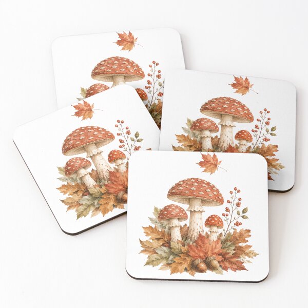 Item preview, Mushrooms in Autumn Leaves — Cozy Fall Cottagecore Art designed and sold by DreamelleStudio.