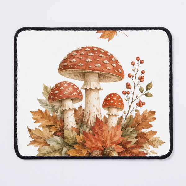 Item preview, Mushrooms in Autumn Leaves — Cozy Fall Cottagecore Art designed and sold by DreamelleStudio.