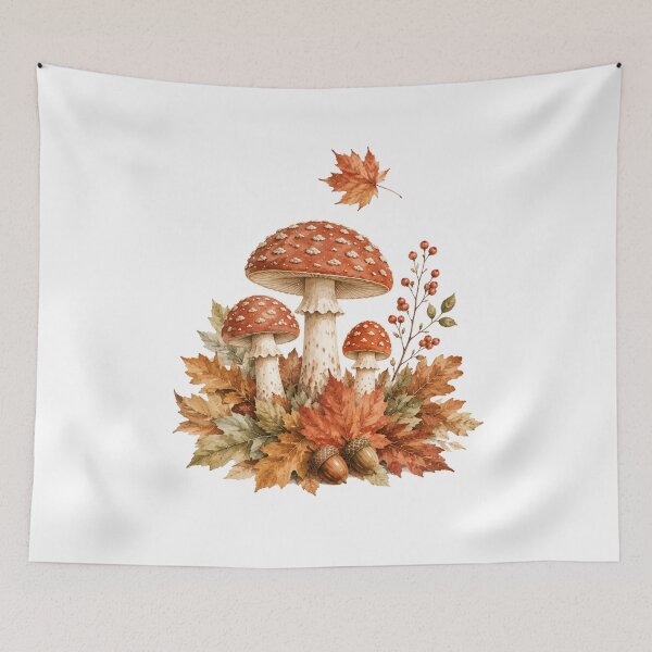Item preview, Mushrooms in Autumn Leaves — Cozy Fall Cottagecore Art designed and sold by DreamelleStudio.