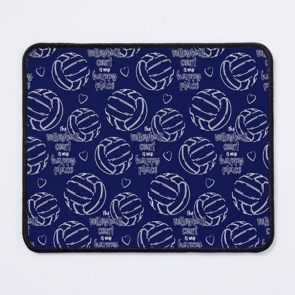 Item preview, Line art volleyballs with happy place text pattern - navy blue designed and sold by katzdzynes.