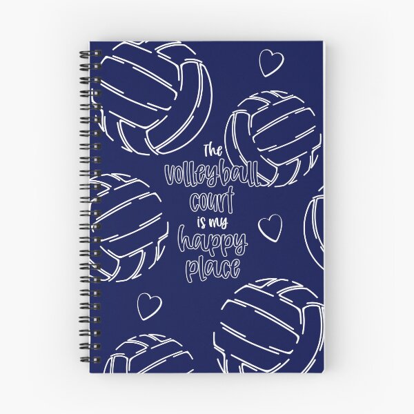 Item preview, Line art volleyballs with happy place text pattern - navy blue designed and sold by katzdzynes.