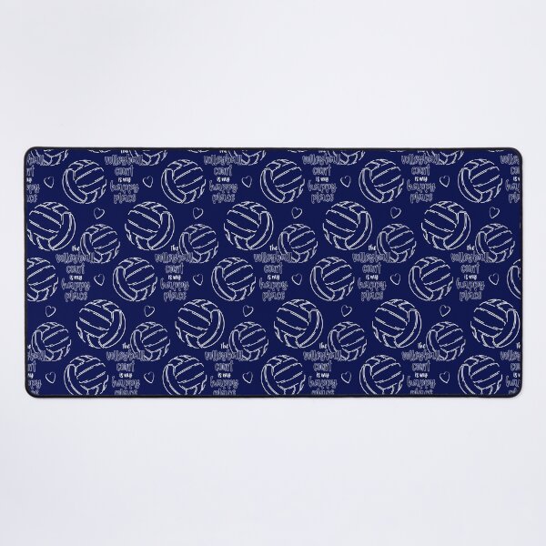 Item preview, Line art volleyballs with happy place text pattern - navy blue designed and sold by katzdzynes.