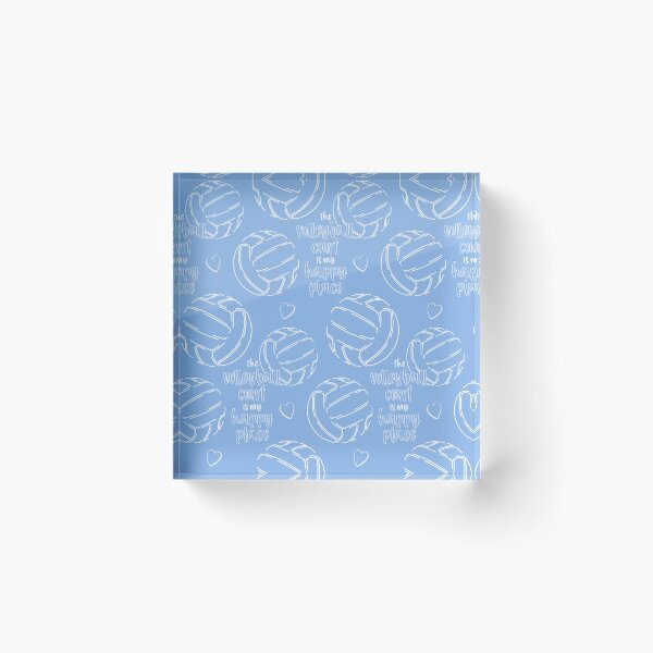 Item preview, Line art volleyballs with happy place text pattern - light blue designed and sold by katzdzynes.