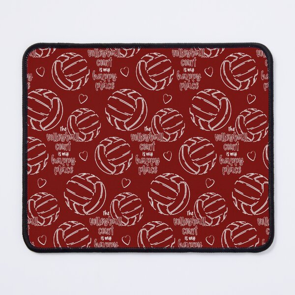 Item preview, Line art volleyballs with happy place text pattern - maroon designed and sold by katzdzynes.