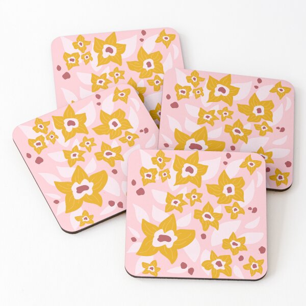 Item preview, Golden Blooms – Bold Retro Floral Pattern on Pink designed and sold by BuckaBaby.